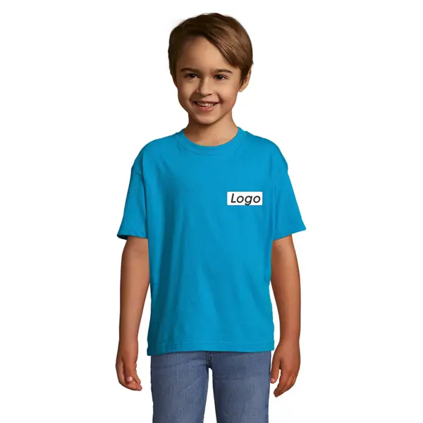 T-shirt manches courtes Enfant coton 150g Regent - personnalisé cœur et dos - Aqua