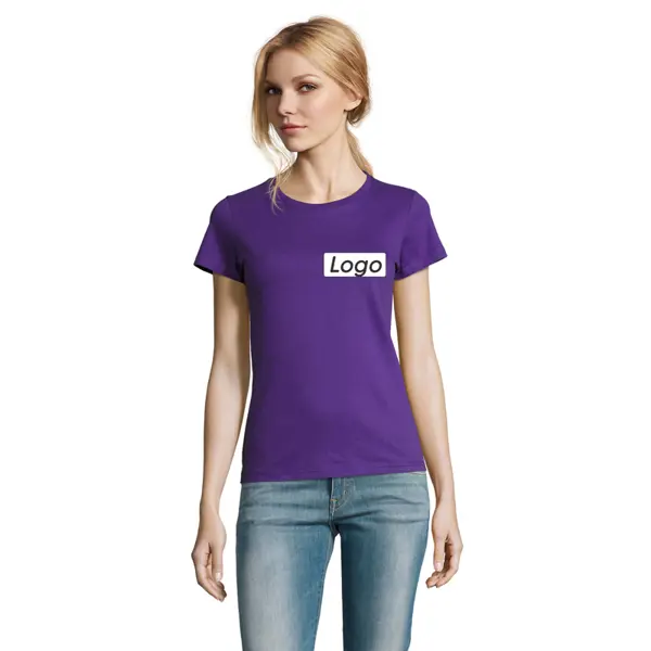 T-shirt manches courtes Femme coton 190g Imperial - personnalisé cœur et dos - Violet Foncé