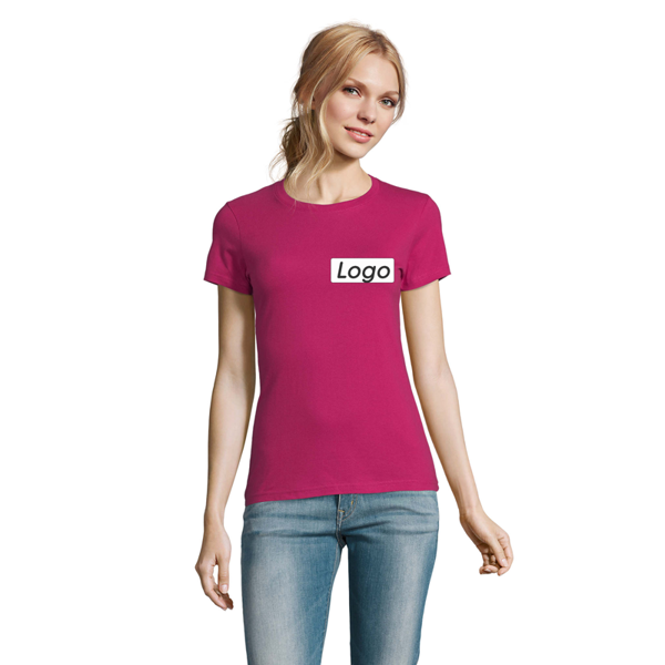 T-shirt manches courtes Femme coton 190g Imperial - personnalisé cœur et dos - Fuchsia Taille XXL