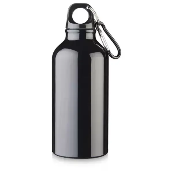 Gourde personnalisée en métal 400 ml avec mousqueton - Noir