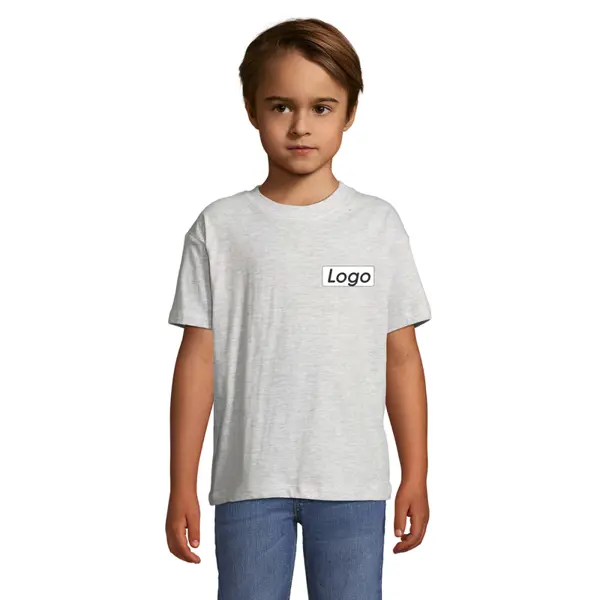 T-shirt manches courtes Enfant coton 150g Regent - personnalisé cœur et dos - Blanc Chiné