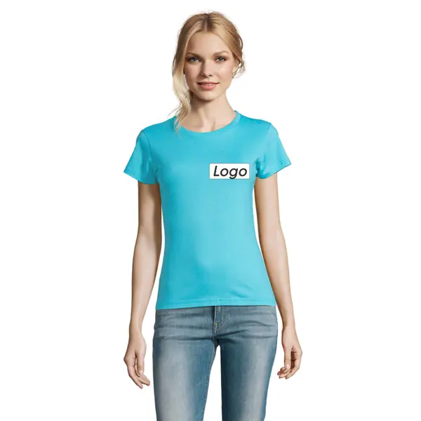 T-shirt manches courtes Femme coton 190g Imperial - personnalisé cœur et dos - Bleu Atoll