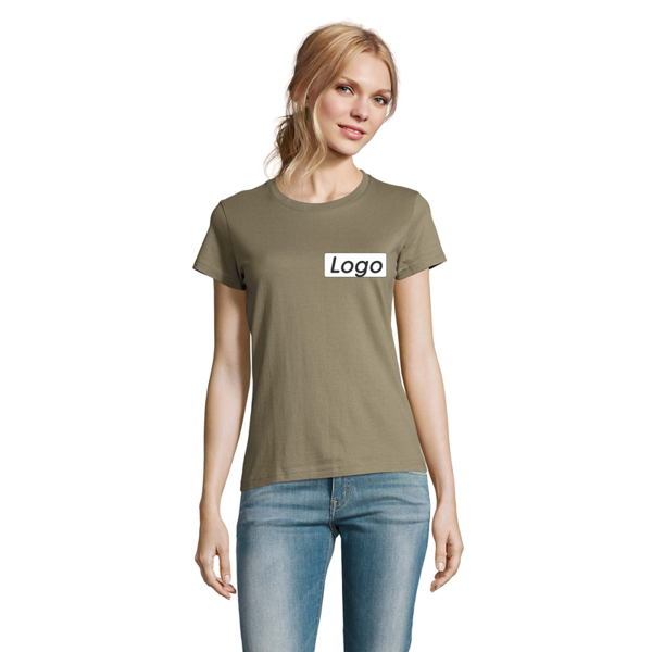 T-shirt manches courtes Femme coton 190g Imperial - personnalisé cœur et dos - Kaki Taille XXL