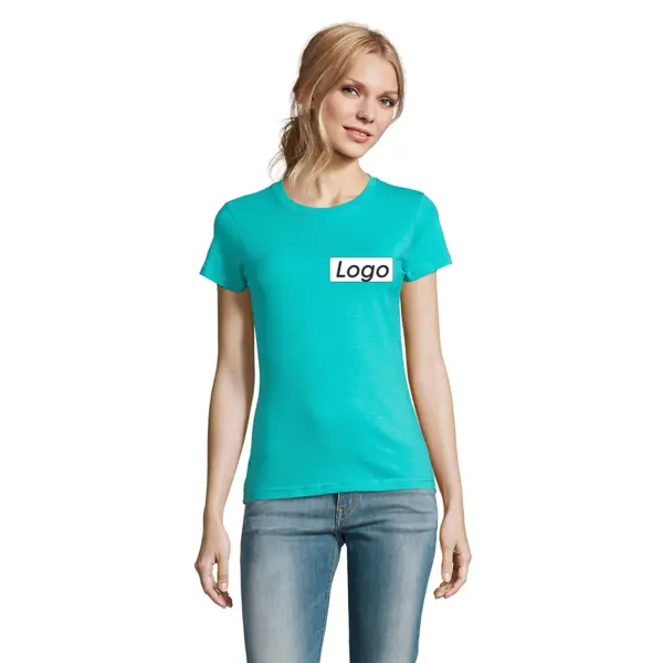 T-shirt manches courtes Femme coton 190g Imperial - personnalisé cœur et dos - Bleu Caraïbes