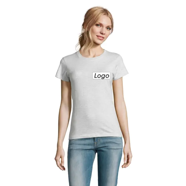 T-shirt manches courtes Femme coton 190g Imperial - personnalisé cœur et dos - Blanc Chiné