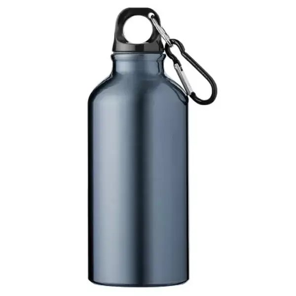 Gourde personnalisée en métal 400 ml avec mousqueton - Gun Métal