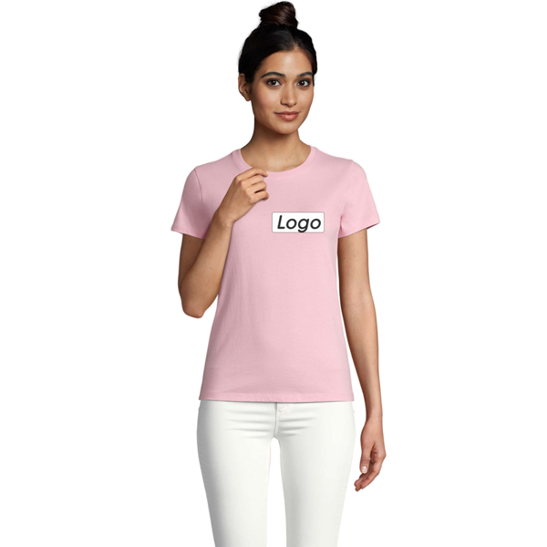 T-shirt manches courtes Femme coton 190g Imperial - personnalisé cœur et dos - Rose Bonbon