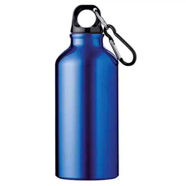 Gourde personnalisée en métal 400 ml avec mousqueton - Bleu Royal