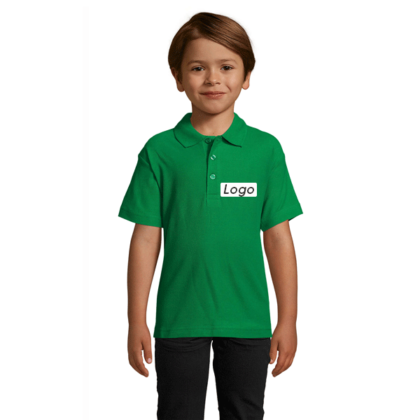 Polo enfant personnalisé en coton - Vert prairie 