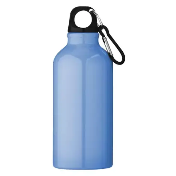 Gourde personnalisée en métal 400 ml avec mousqueton - Bleu Ciel