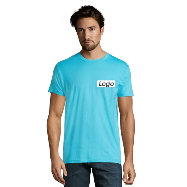 T-shirt manches courtes Homme coton 190g Imperial - personnalisé cœur et dos - Bleu Atoll