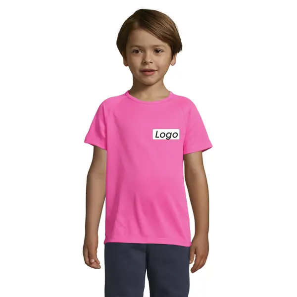 T-shirt enfant polyester Sporty - personnalisé - Rose Fluo