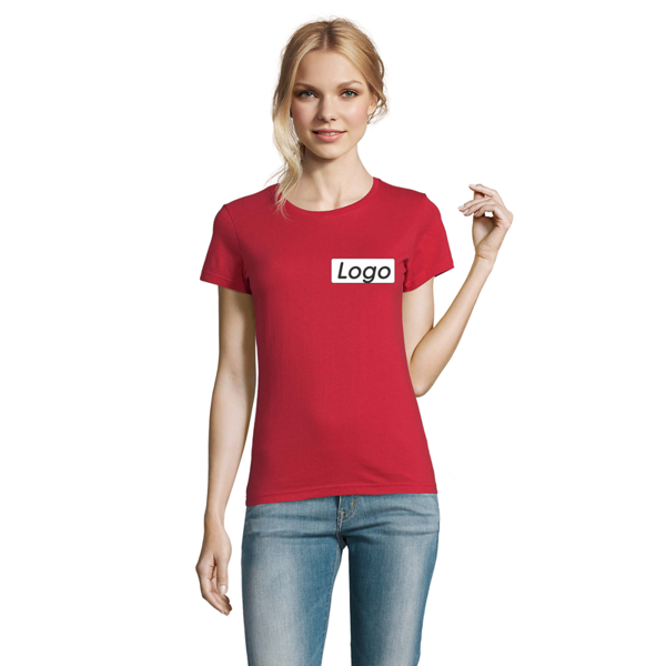 T-shirt manches courtes Femme coton 190g Imperial - personnalisé cœur et dos - Rouge