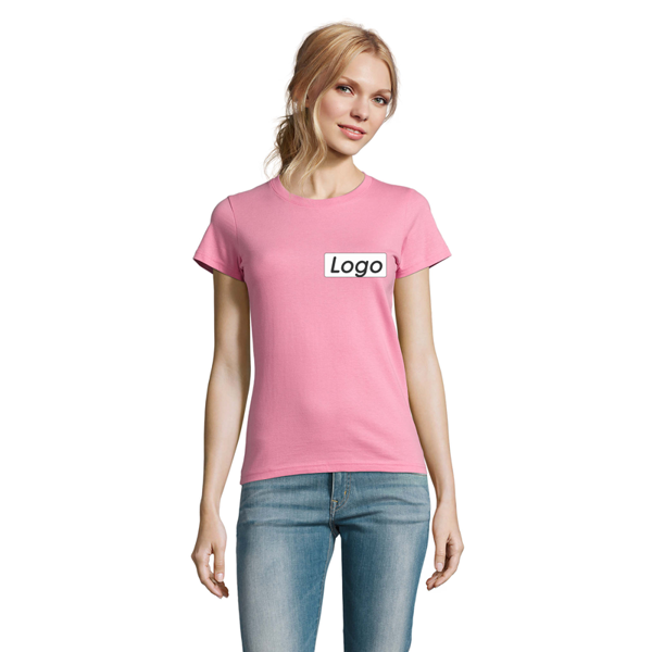 T-shirt manches courtes Femme coton 190g Imperial - personnalisé cœur et dos - Rose Orchidée