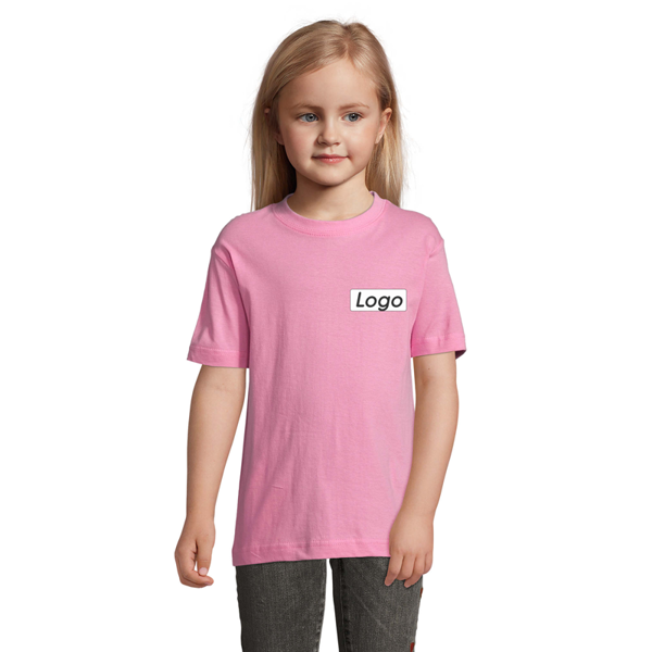 T-shirt manches courtes Enfant coton 150g Regent - personnalisé cœur et dos - Rose Orchidée