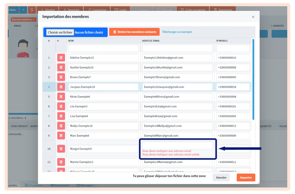 Validation du fichier d'import des membres